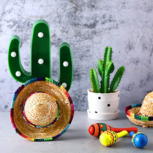 Mexican Fiesta Party Decor Set - Wooden Maracas & Mini Sombrero Hats - 18 Pieces