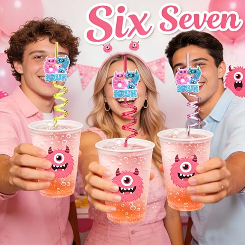 Kids Monster Themed Party Straws - Reusable 8-Pack for Birthdays & Halloween