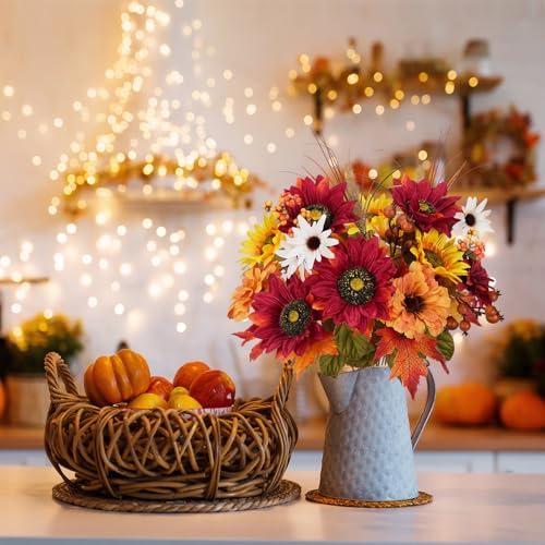 Red Fall Flowers Bundle for Cemetery Graves Artificial Sunflowers & Peony