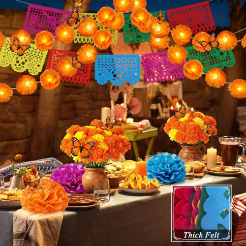 Dia de Los Muertos Decor Set with Marigold Garland Banners Flowers & Butterflies