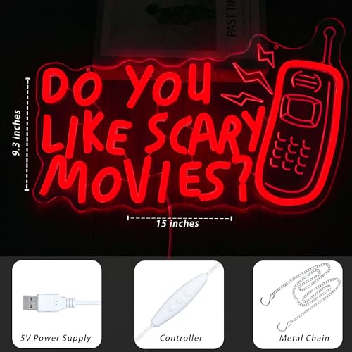 Horror Movie Neon Sign Do You Like Scary Movies - Dimmable Gothic LED Light for Movie Room & Halloween - Variation: Horror Movie