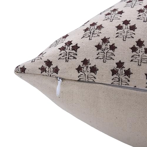 14x14 Inch Block Print Cotton Pillow Cover with Zipper - White & Rust Variations