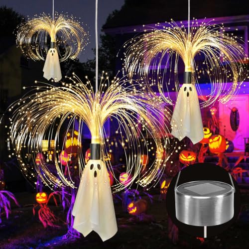 2FT Solar Ghost Garden Lights - Outdoor Halloween Decorations, Warm White 2-Pack