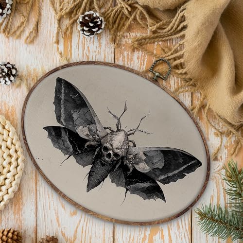 Halloween Gothic Moth Skull Wall Art with Butterfly Variation - Dark Academia Canvas Decor, 8.5x11 Inch