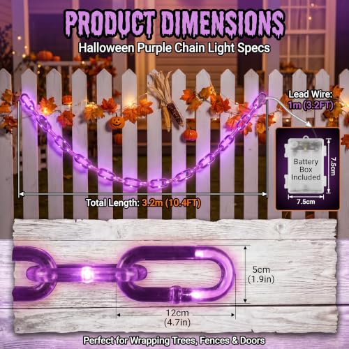 Purple Halloween LED Chain Lights 10.5 Ft with 175 Vivid Orange LEDs, USB & Battery Powered