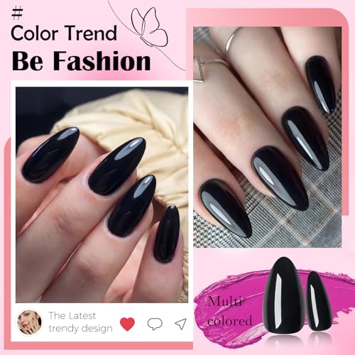 Black Medium Almond Press On Nails Kit - 240pcs Fake Nails with Glue Tabs & Tools