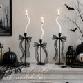 Ghost Candles with Candleholder - 3pcs Halloween Indoor Decor Set with Ribbons