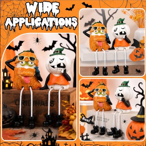 Halloween Pumpkin Shelf Sitter Figurines - Set of 2, Hand Painted Resin Decor