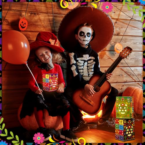 24-Piece Day of the Dead Skull Candle Holder Set with Flameless LED Lights