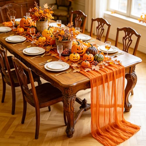 Orange Cheesecloth Table Runner 35x10Ft 2 Pack Halloween Fall Decor