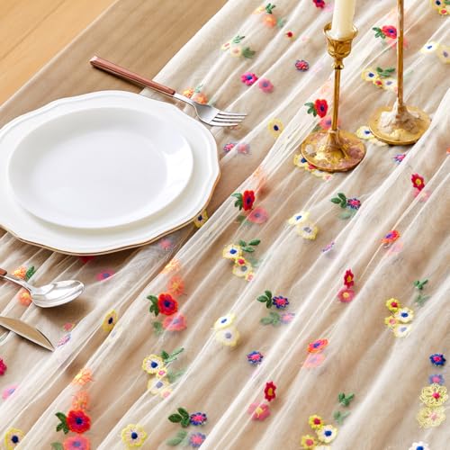 Champagne 10ft 3-Pack Cheesecloth Daisy Table Runners - Wracra