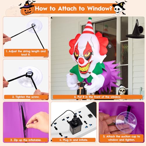 3.9 Ft Halloween Inflatable Clown with LED Lights for Window & Outdoor Decor