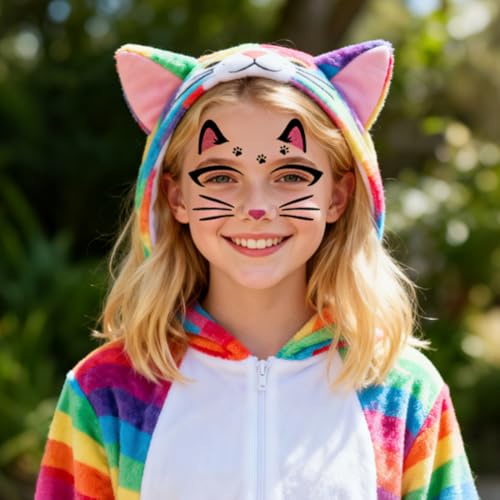 Animal Face Temporary Tattoo Stickers - Leopard, Tiger, Cat, Deer, Multicolour