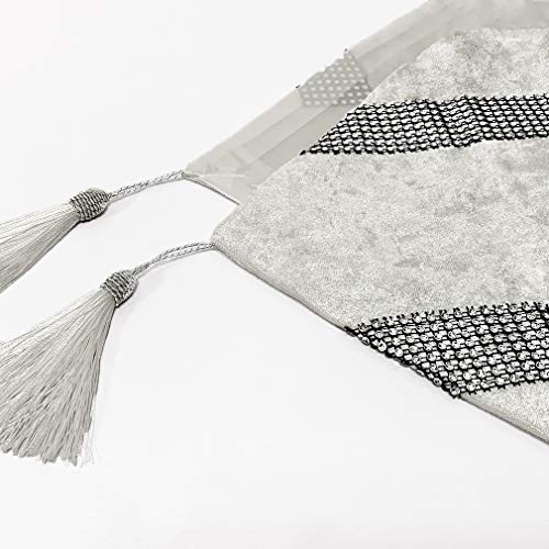 Cream White 13x98 Inch Sequin Rhinestone Tassel Table Runner - Elegant Party Decor