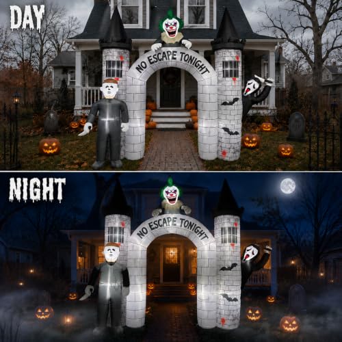 10FT Halloween Inflatable Archway with Built-in LEDs - Outdoor Decorations, Spooky Yard Display, Easy Setup, Weather-Resistant, Includes Stakes & Ropes