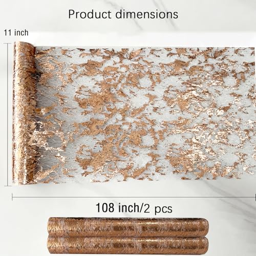 Rose Gold Glitter Metallic Mesh Table Runner 12 Pack 11x108 Inches for Wedding & Parties - 2x9FT