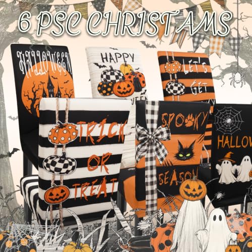 Halloween Ghost Chair Covers Set of 6 - Black, Off White & Orange