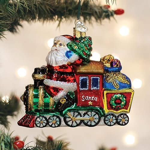 Santa on Locomotive Christmas Ornament Glass Handcrafted Holiday Decoration