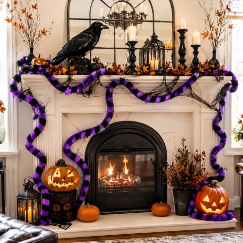 Black Purple Striped Plush Sandworm Tree Garland - Halloween Christmas Decor