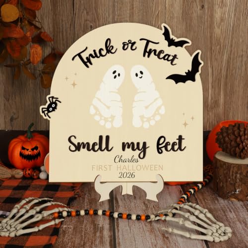 Baby's First Halloween DIY Footprint Art Card Sign - Trick Variation