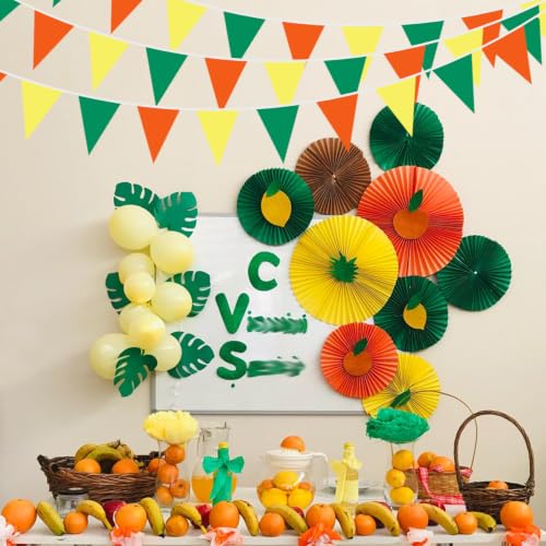 Fabric Bunting Banner - 40Ft Green, Orange & Yellow Triangle Flags for Party Decor