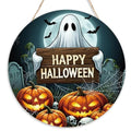 Halloween Ghost Pumpkin Wooden Door Sign - Multicolor 03, Festive Wall Art