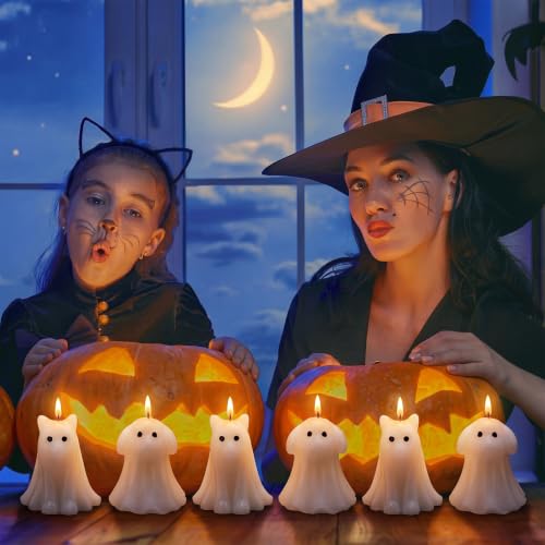 Cute Halloween Ghost Candles Set - Dog and Cat Shaped Decor, 6 Pcs