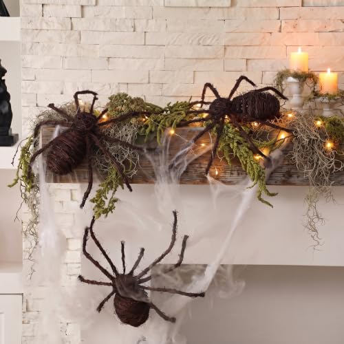 Large Halloween Rattan Spider Decorations Set - Natural Wicker, 3 Pack