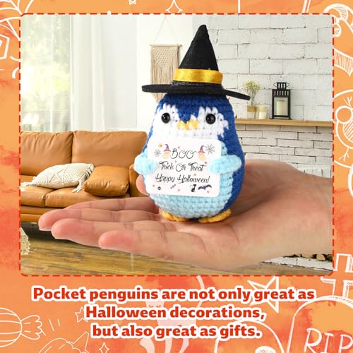 Cute Crochet Halloween Doll with Witch Hat - Blue Home Decor Gift