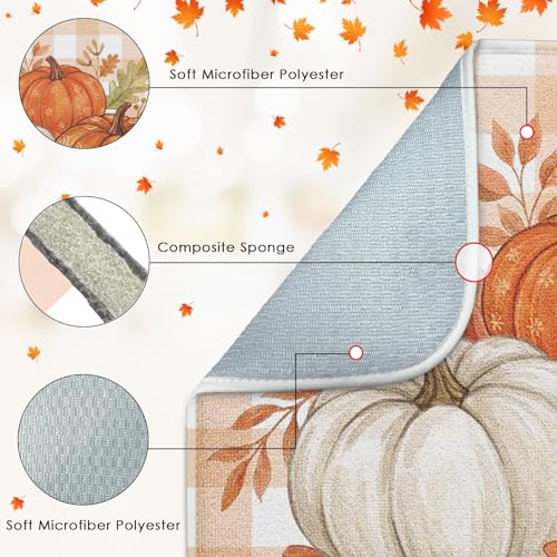 Sanwarm Fall Orange Pumpkin Absorbent Dish Drying Mat 16x18 Kitchen