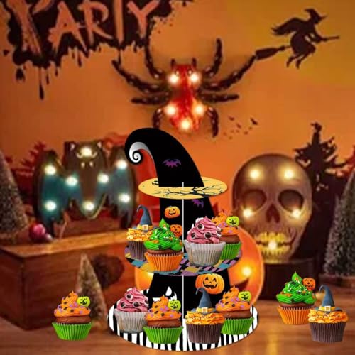 Black 3-Tier Cupcake Stand for Halloween Christmas Birthday Party Decorations