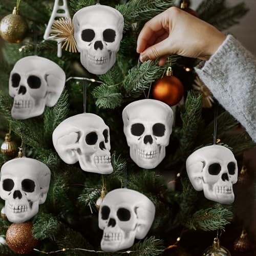 Skull Halloween Hanging Tree Ornaments - 12 Pieces, 4.3 x 4.3 x 3.15 Inches