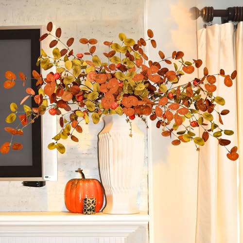 Autumn Orange 8 Pcs Fall Eucalyptus Stems with Pumpkins - Fall Home Decor