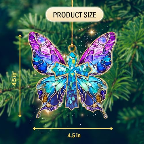 Butterfly Religious Ornament - Handmade Christian Cross Decoration, Christmas Gift - Variation 04