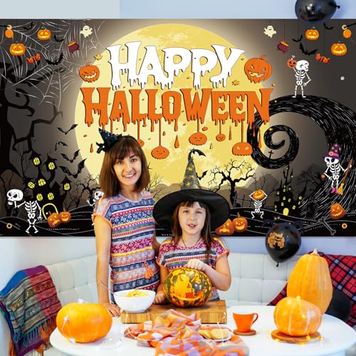 Halloween Party Banner - 70.8 x 43.3 Inch Spooky Decorations Backdrop