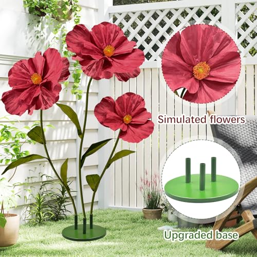 Large Red Poppy Flower Decoration - 5.5ft Outdoor Halloween Decor