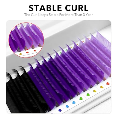 Colored Lash Extensions 17-20mm D Curl 0.07 Purple Gradient Mix - Professional Eyelash Extensions