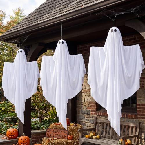 35-Inch Light Up Halloween Ghost Decor Set with Timer for Outdoor & Indoor Spooky Decorations
