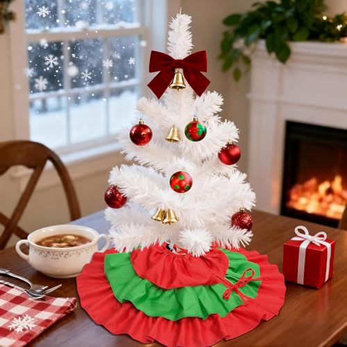 Mini Red and Green Christmas Tree Skirt - 24 Inch Ruffle Tabletop Holiday Decor