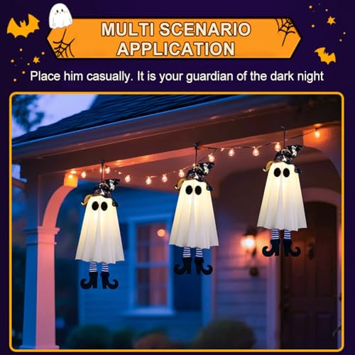 Halloween Spooky Ghost Light-Up Hanging Ornament Set - Black Hat Variation