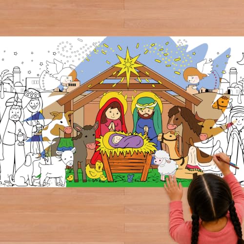 Jesus Nativity Scene Coloring Poster & Tablecloth - Christmas Holiday Decor