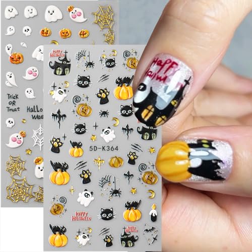 Halloween Nail Stickers Self-Adhesive Ghost Spider Web Pumpkin Skull Black Cat - Variation 2
