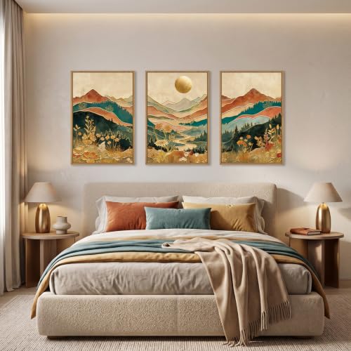 Boho Mountain Colorful Canvas Wall Art Set - 24x36 Inches, Framed, Variations Included
