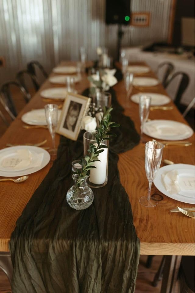 Olive Green Cheesecloth Table Runner for Birthday & Holiday Decor - 1 Pack