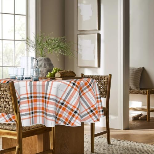 Halloween Round Tablecloth 90x90 Inch Black and Yellow - White Variation