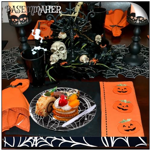 Halloween Spider Web Paper Plates Set - Disposable Black & White Party Dinnerware for 12