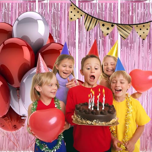Pink Foil Fringe Curtain 4 Pack - 3.3x8.3 ft Metallic Tinsel Backdrop for Party Decorations