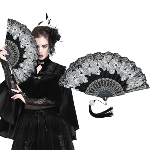 Black Spanish Folding Fan for Halloween Cosplay & Party Decor - Retro 1920s Style