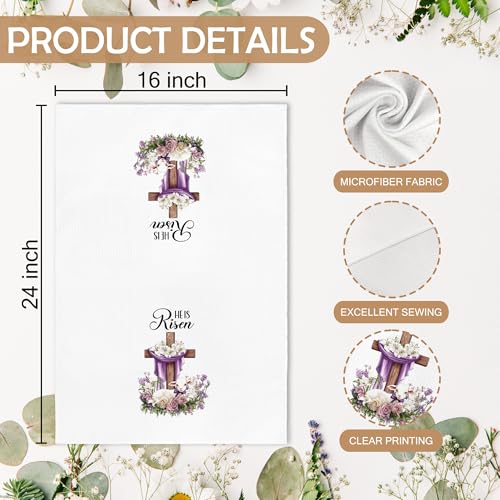 He Is Risen Easter Cross Kitchen Towels - Farmhouse Religious Dish Hand Tea Towels 16x24 Inch - Risen1