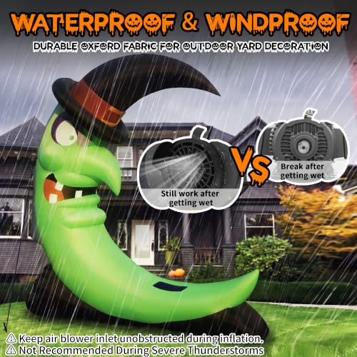 Green 8.9FT Halloween Inflatable Witch Moon Yard Decor with LED Lights & Accessories